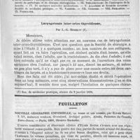 0137 - Page 133 - Comité de rédaction / Sommaire / Laryngotomie inter-crico-thyroïdienne, par L.-G Richelot / Feuilleton. Nouvelle géographie universelle. La terre et les hommes, par Elysée Reclus... - Paris, 1890, librairie Hachette