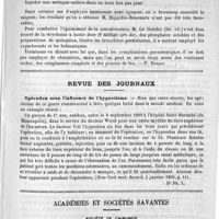 0159 - Page 155 - Sociétés et Congrès. Encore la grippe [P. Rodais] / Revue des journaux. Opération sous l'influence de l'hypnotisme (New-York med. Record, 4 janvier 1890, p. 11) / Académies et sociétés savantes. Société de chirurgie. Séance du 22 janvier