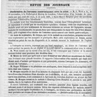 0168 - Page 164 - Bibliothèque. La délivrance d'Emin Pacha d'après les lettres de H. M. Stanley, publiées avec l'autorisation de l'auteur, par J. Scott Keltie... - Paris, 1890, librairie Hachette / Revue des journaux. Perforation de l'estomac communiquant avec le colon (Bulletin médical du 27 novembre) / Académies et sociétés savantes. Académie de médecine. Séance du 28 janvier