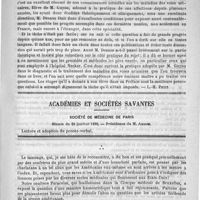 0213 - Page 209 - Bibliothèque. Traitement élémentaire des maladies des voies urinaires, par M. le docteur E. Desnos. Paris, O. Doin, 1890 [L.-H. Petit] / Académies et sociétés savantes. Société de médecine de Paris. Séance du 25 janvier 1890 / Feuilleton. Causerie