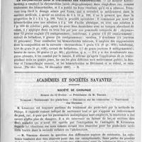 0263 - Page 259 - Bibliothèque. Manuel de diagnostic médical et d'exploration clinique, par P. Spillmann et P. Haushalter. Paris, Masson, 1890 / Revue des journaux. Les chrysarobine dans le traitement des hémorrhoïdes (The ther. Gaz., 16 décembre 1889) / Académies et sociétés savantes. Société de chirurgie. Séance du 12 février