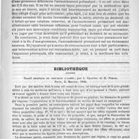 0287 - Page 283 - Bulletin. Pneumonie et grossesse. Observation lue à la société de médecine de Paris, dans la séance du 22 juin 1889, par M. le docteur Fraigniaud / Bibliothèque. Traité pratique de chirurgie d'armée, par J. Chauvel et H. Nimier. Paris, G. Masson, 1890