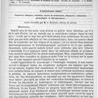 0293 - Page 289 - Comité de rédaction / Sommaire / L'épithéliome rénal. Caractères cliniques ; évolution, modes de terminaison, diagnostic ; indications pronostiques et thérapeutiques. Leçon recueillie par M. B. Bouisson...