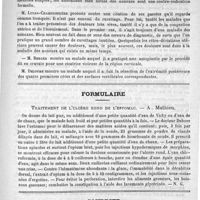0339 - Page 335 - Académies et sociétés savantes. Société de chirurgie. Séance du 26 février / Formulaire. Traitement de l'ulcère rond de l'estomac. - A. Mathieu / Courrier