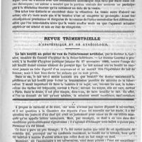 0357 - Page 353 - Bulletin. Note sur l'anatomie et la physiologie pathologiques de la rétention d'urine, par M. F. Guyon / Revue trimestrielle d'obstétrique et de gynécologie. Le lait bouilli au point de vue de l'allaitement artificiel, par le docteur A. Laure / Feuilleton. Causerie