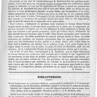 0373 - Page 369 - Revue trimestrielle d'obstétrique et de gynécologie. Etude sur les variétés postérieures de la présentation du sommet, par le docteur Bataillard (Ann. de Gynécol., août 1889) [H. Stapfer] / Bibliothèque. Traité élémentaire de pathologie générale, comprenant la pathogénie et la physiologie pathologique, par H. Hallopeau... J.-B. Baillière, 1890