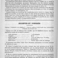 0418 - Page 414 - Bibliothèque. La femme pendant la période menstruelle, étude de psychologie morbide et de médecine légale, par le docteur S. Icard. Paris, 1890 - Félix Alcan... / Sociétés et Congrès. Sommaire : traitement de la diphthérie. - Peut-on employer le lait bouilli dans l'alimentation artificielle des nouveau-nés ?