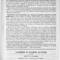 0545 - Page 537 - Revue des journaux. Journaux Italiens / Sur l'hémoglobinurie paroxystique de quinine (N°s 17, 18 et 19 della Gazzetta degli ospitali) / Hémichorée post-hémiplégique par méningo-encéphalite infantile de cause syphilitique (In La Riforma, n° 21) [Millot-Carpentier] / Académies et sociétés savantes. Société de chirurgie. Séance du 7 avril