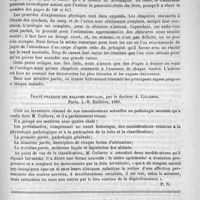 0711 - Page 699 - Bibliothèque. Manuel pratique de diagnostic et de propédeutique, par A. Hagen, revu et considérablement augmenté par le docteur F. Toison. - Paris, Maloine, 1890 / Traité pratique des maladies mentales, par le docteur A. Cullerre. Paris, J.-B. Baillière, 1890 / Académies et sociétés savantes. Académie de médecine. Séance du 13 mai