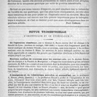0734 - Page 722 - Le diagnostic moderne des maladies de l'estomac [Paul Chéron] / Revue trimestrielle d'obstétrique et de gynécologie. De l'opération césarienne, par le docteur E. Blanc (Archives de tocologie, 1889-1890) / Nouveau système de couveuse pour les nouveau-nés, par le docteur Diffre / L'enseignement de l'obstétrique autrefois et aujourd'hui, par le professeur A. Pinard
