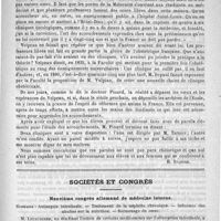 0735 - Page 723 - Revue trimestrielle d'obstétrique et de gynécologie. L'enseignement de l'obstétrique autrefois et aujourd'hui, par le professeur A. Pinard [H. Stapfer] / Sociétés et Congrès. Neuvième Congrès allemand de médecine interne. Sommaire : antisepsie intestinale. - Traitement de la néphrite chronique. - Influence des alcalins sur la nutrition. - Surmenage du coeur