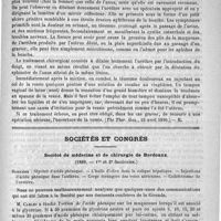 0838 - Page 823 - Revue des journaux. Fissure du col de la vessie chez la femme et cystite consécutive (New York Medical Journal, 15 février 1890) / Sociétés et Congrès. Société de médecine et de chirurgie de Bordeaux (1889. 1er et 2e fascicules). Sommaire : glycéré d'acide phénique. - L'huile d'olive dans la colique hépatique. - Injections d'acide phénique dans l'anthrax. - Corps étrangers des voies aériennes. - Cathétérisme de l'uretère