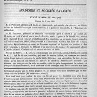 0862 - Page 847 - Bibliothèque. Alcaloïdes : histoire, propriétés chimiques, extraction, action physiologique, thérapeutique, toxicologie, etc., par B. Dupuy. - Paris, Rongier et Compagnie... / Académies et sociétés savantes. Société de médecine pratique. Séance du 5 juin 1890 / Feuilleton. Causerie