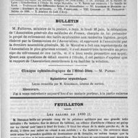 0880 - Page 865 - Comité de rédaction / Sommaire / Bulletin / Clinique ophtalmologique de l'Hôtel-Dieu. - M. Panas. Episclérite syphilitique. Leçon recueillie par M. Guillemain / Feuilleton. Les salons de 1890