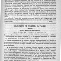 0899 - Page 885 - Bulletin. Deux observations de calculs vésicaux volumineux ayant pour noyaux des épingles à cheveux. Communiquées à la société de médecine de Paris, dans la séance du 25 janvier 1890, par le docteur E. Desnos (A suivre) / Académies et sociétés savantes. Société médicale des hôpitaux. Séance du 13 juin 1890