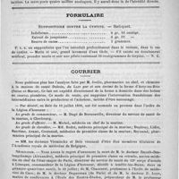 0087 - Page 83 - Académies et sociétés savantes. Société médicale des hôpitaux. Séance du 11 juillet 1890 / Formulaire. Suppositoire contre la cystite. - Reliquet / Courrier / Nécrologie [Raoult-Deslongchamps (Alexandre) / M. Chancerel / Deguereau (de Paris) / P. Loye] / Choléra