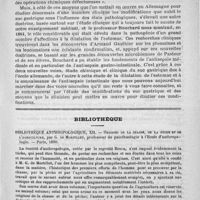 0105 - Page 101 - Hôpital Cochin. - M. le docteur Dujardin-Beaumetz. Considérations historiques sur les maladies de l'estomac et leur traitement / Bibliothèque. Bibliothèque anthropologique, XII. - Origines de la chasse, de la pêche et de l'agriculture, par G. de Mortillet... - Paris, 1890