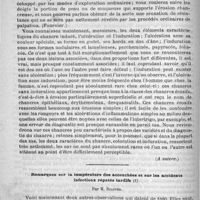 0224 - Page 220 - Hôpital du Midi. - M. Du Castel. Affections ulcéreuses des organes génitaux chez l'homme. Chancre syphilitique : induration (A suivre) / Remarques sur la température des accouchées et sur les accidents infectieux réputés tardifs, par H. Stapfer
