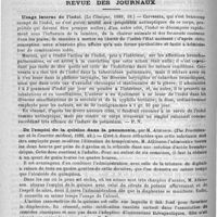 0240 - Page 236 - Bibliothèque. Pathologie et traitement des myomes de l'utérus, par le docteur E. Lauwers... - Bruxelles, Manceaux, 1890 / Revue des journaux. Usage interne de l'iodol. (La clinique, 1889, 19) / De l'emploi de la quinine dans la pneumonie, par M. Atkinson. (The Practitionner et le Courrier médical, 1889, 42) / Académies et sociétés savantes. Académie de médecine. Séance du 12 août