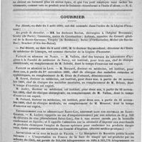 0243 - Page 239 - Formulaire. Liniment de chloroforme perfectionné. - Peter Boa / Courrier / Faculté de médecine de Nancy / Faculté de médecine de Lyon / Empoisonnement par du désinfectant Saint-Luc, renfermé dans une bouteille de Saint-Galmier / Importation de la baie de maqui en France / Falsification du poivre