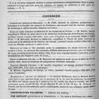 0268 - Page 264 - Formulaire. Sirop antirhumatismal. - Audhoui / Courrier. Faculté de sciences de Bordeaux / Ecole de plein exercice de médecine et de pharmacie de Nantes / Hôpitaux de Lyon / Ecole de médecine d'Alger / Ecole de médecine d'Angers / Moyenne de la vie chez les médecins