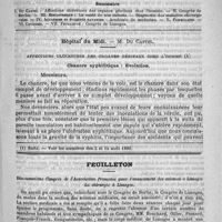 0269 - Page 265 - Comité de rédaction / Sommaire / Hôpital du Midi. - M. Du Castel. Affections ulcéreuses des organes génitaux chez l'homme. Chancre syphilitique : évolution / Feuilleton. Dix-neuvième Congrès de l'Association française pour l'avancement des sciences à Limoges. La chirurgie à Limoges