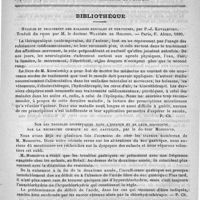 0347 - Page 343 - Congrès de 1890. Chirurgie et gynécologie / Bibliothèque. Hygiène et traitement des maladies mentales et nerveuses, par P.-J. Kovalevsky. Traduit du russe par M. le docteur Wladimir de Holsten. - Paris, F. Alcan, 1890 / Sur les troubles dyspeptiques dans l'enfance et leur diagnostic par la recherche chimique du suc gastrique, par le docteur Moncorvo / Revue de pharmacologie. Sommaire : préparation des emplâtres à froid. - Calomel et bromure de potassium. Incompatibilités de l'antipyrine