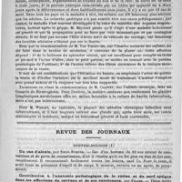 0361 - Page 357 - Congrès de 1890. Paediatrie / Revue des journaux. Ophthalmologie. Un cas d'alexie, par Swan Burner / Contribution à l'anatomie pathologique de la rétine et du nerf optique dans les affections du cerveau et de ses enveloppes, par Felser