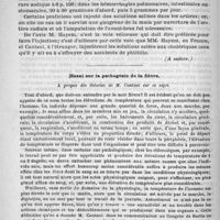 0392 - Page 388 - Des injections d'eau salée dans l'anémie grave. - Un cas observé à l'hôpital Beaujon. - Guérison. Par M. François Cartier... (A suivre) / Essai sur la pathogénie de la fièvre. A propos des théories de M. Cantani sur ce sujet