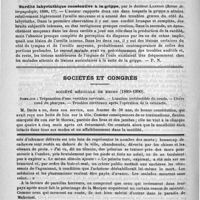 0478 - Page 474 - Revue des journaux. Manière de conserver le thermo-cautère en bon état (Le Praticien, 1890, 8) / Surdité labyrinthique consécutive à la grippe, par le docteur Lannois (Revue de laryngologie, 1890, 17) / Sociétés et Congrès. Société médicale de Reims (1889-1890). Sommaire : trépanation d'une vertèbre cervicale. - Luxation irréductible du coude. - Ulcère rond du pharynx. - Troubles cérébraux après l'opération de la cataracte / Feuilleton. Causerie