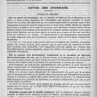 0554 - Page 550 - Bibliothèque. Traité élémentaire de pathologie générale comprenant la pathogénie et la physiologie, par H. Hallopeau... - J.-B. Baillière, 1890 [P. Le Gendre] / Revue des journaux. Journaux italiens. Sur un calcul de l'ouraque, par le docteur de Gennaro. (In Il Morgagni, n° 33, août) / Sur la genèse des phénomènes consécutifs à la pression du faisceau nervo-musculaire du cou, par le docteur Cantu. (In Il Morgagni, n° 34, août) / Pleurésie causée par le bacille typhique, par le professeur Bacelli (Clinique médicale de Rome) et les docteurs Loriga et Pensuti. (La Riforma medica, septembre, n° 206)