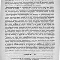 0555 - Page 551 - Revue des journaux. Pleurésie causée par le bacille typhique, par le professeur Bacelli (Clinique médicale de Rome) et les docteurs Loriga et Pensuti. (La Riforma medica, septembre, n° 206) / Empoisonnement par la colchicine, par le docteur Giulio Sprega. (In Gazzetta degli ospitali, 1er octobre) [Millot-Carpentier] / Formulaire. Pommade contre le chloasma et les taches pigmentaires de la gravidité. - Monner
