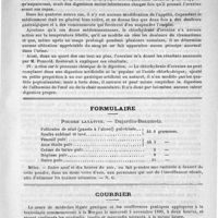 0627 - Page 635 - Sociétés et Congrès. Société de biologie (octobre 1890). Sommaire : bromuration. - Bacilles du tétanos dans les excréments de vache et de boeuf à l'état sain. - Le chlorhydrate d'orexine / Formulaire. Poudre laxative. - Dujardin-Beaumetz / Courrier