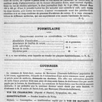 0760 - Page 768 - De quelques nouvelles médications. Arséniate de cuivre dans les maladies aiguës des intestins, par le docteur Aulde. (Med. News. et Bull. méd. 1890, 28) / Formulaire. Collutoire contre la diphthérie. - Vieillard / Courrier