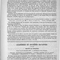 0901 - Page 909 - Bibliothèque. L'affaire Gouffé. - Acte d'accusation. - Rapport de MM. les docteurs Paul Bernard, Lacassagne, Brouardel, Mottet et Ballet. - Documents divers, par A. Lacassagne. - Lyon et Paris, G. Masson, 1891 / Essai sur prophylaxie de la tuberculose et la substitution de la chèvre à la génisse comme sujet vaccinifère, par MM. G. Bertin et Jules Picq. - Nantes, Mellinet, 1890 / Académies et sociétés savantes. Société de chirurgie. Séance du 10 décembre 1890