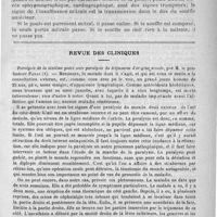 0023 - Page 19 - Bulletin. Du souffle en arrière ; comme signe de l'insuffisance mitrale. Communication faite à la société de médecine de Paris, dans la séance du 8 novembre 1890, par P. Duroziez / Revue des cliniques. Paralysie de la sixième paire avec paralysie du trijumeau d'origine nasale, par M. le professeur Panas