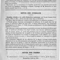 0049 - Page 41 - Bibliothèque. Recherches expérimentales sur les leucocytes du sang, par le docteur E. Maurel... - Paris, O. Doin, 1890 / Revue des journaux. Troubles visuels à la suite d'infection malarique, par Sulzer (Annales d'oculistique, 1890, n° 178) / Revue des thèses. Des rétrécissements congénitaux de la partie supérieure du rectum, par R. Sabatier. Montpellier, Cabiron, 1889