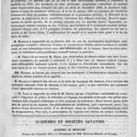 0051 - Page 43 - Sociétés et Congrès. Société de dermatologie et de syphiligraphie. Sommaire : lymphangite tuberculose. - Hydradénome des paupières. - Début du mycosis fongoïde. - Tabès aigu. - Chancres indurés sans accidents secondaires. - Éruption médicamenteuse / Académies et sociétés savantes. Académie de médecine. Séance du 6 janvier 1891