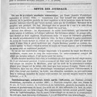 0061 - Page 53 - Bibliothèque. Traité clinique en pratique des maladies des enfants, par F. Rilliet et E. Barthez. Troisième édition, par E. Barthez et A. Sanné... - F. Alcan, 1890 [P. Le Gendre] / Revue des journaux. Un cas de paralysie nucléaire traumatique, par Eissen (Annales d'oculistique, septembre et octobre 1890) / Ophthalmoplégie unilatérale totale après l'influenza, par Schirmer (Annales d'oculistique, septembre et octobre 1890) / Académies et sociétés savantes. Société de médecine de Paris. Séance du 27 décembre 1890