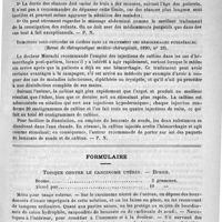 0111 - Page 103 - De quelques nouvelles médications. Massage abdominal dans la constipation infantile, par le docteur Karnitzky. (Gazette médicale de Liège, 1891, n° 14) / Injections sous-cutanées de caféine dans le traitement des hémorrhagies puerpérales. (Revue de thérapeutique médico-chirurgicale, 1890, n° 23) / Formulaire. Topique contre le carcinome utérin. - Braun / Courrier