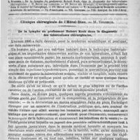 0113 - Page 105 - Comité de rédaction / Sommaire / Clinique chirurgicale de l'Hôtel-Dieu. - M. Verneuil. De la lymphe du professeur Robert Koch dans le diagnostic des tuberculoses chirurgicales