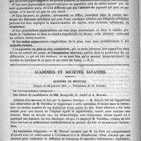 0122 - Page 114 - Revue des thèses. Méthode de douceur dans la réduction des luxations de la hanche en arrière, par le docteur S. Catoir. - Lille, L. Danel, 1889 / Les noevi pigmentaires, par M. L.-A. Hugues. - Paris, O. Doin, 1890 / Académies et sociétés savantes. Académie de médecine. Séance du 20 janvier 1891