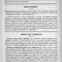 0174 - Page 166 - Syphilis des poumons. - Pneumonies et pleurites syphilitiques. Par M. le docteur E. Lancereaux / Bibliothèque. Technique élémentaire de bactériologie, par le docteur J.-C. Salomonsen..., traduit sur la 2e édition par le docteur Durand-Fardel. - Paris, Rueff et Compagnie / Revue des journaux. Troubles visuels après l'influenza, par Landesberg (Annales d'oculistique, 1890, septembre et octobre) / Paralyse périodique du facial et de l'abducteur, par Nieden (Annales d'oculistique, septembre et octobre 1890) / Courrier. Internat et externat des hôpitaux de Paris