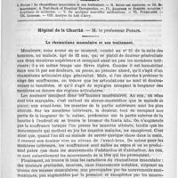 0265 - Page 257 - Comité de rédaction / Sommaire / Hôpital de la Charité. - M. le professeur Potain. Le rhumatisme musculaire et son traitement