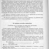 0334 - Page 326 - Académies et sociétés savantes. Société de chirurgie. Séance du 25 février 1891 / De quelques nouvelles médications. L'antipyrine dans le traitement des dermatoses, par Blaschko. (Revue d'ophthalmologie, 1890, 9) / Contribution à la prophylaxie de l'ophthalmie purulente des nouveau-nés, par A. Valenta. (Revue d'ophthalmologie, 1890, 9)