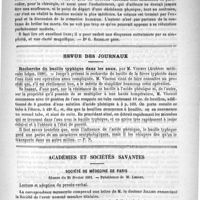 0393 - Page 385 - Bibliothèque. Questions d'hygiène sociale, par le docteur Jules Rochard... - Librairie Hachette, 1891 [Dr G. Richelot] / Revue des journaux. Recherche du bacille typhique dans les eaux, par M. Vincent (Archives médicales belges, 1890) / Académies et sociétés savantes. Société médecine de Paris. Séance du 28 février 1891