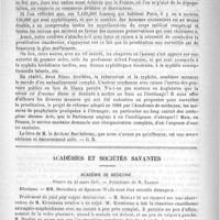 0464 - Page 456 - Bibliothèque. Etude d'hygiène sociale. - Syphilis et santé publique, par T. Barthélemy... / Académies et sociétés savantes. Académie de médecine. Séance du 24 mars 1891