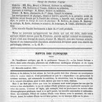 0473 - Page 465 - Bulletin. Nomination du personnel de faculté de médecine de Toulouse / Revue des cliniques. De l'insuffisance aortique, par M. le professeur Villard / Feuilleton. Causerie