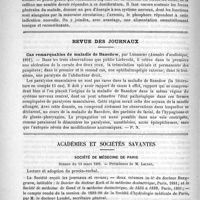 0478 - Page 470 - Revue des cliniques. De l'insuffisance aortique, par M. le professeur Villard / Revue des journaux. Cas remarquables de maladie de Basedow, par Liebrecht (Annales d'oculistique, 1891) / Académies et sociétés savantes. Société de médecine de Paris. Séance du 14 mars 1891