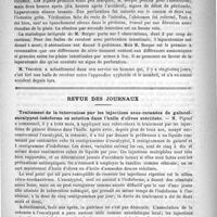 0514 - Page 506 - Cinquième session de Congrès français de chirurgie. Questions diverses / Revue des journaux. Traitement de la tuberculose par les injections sous-cutanées de gaïacol-eucalyptol-iodoforme en solution dans l'huile d'olives stérilisée (Soc. de biologie, séance du 14 mars 1891)